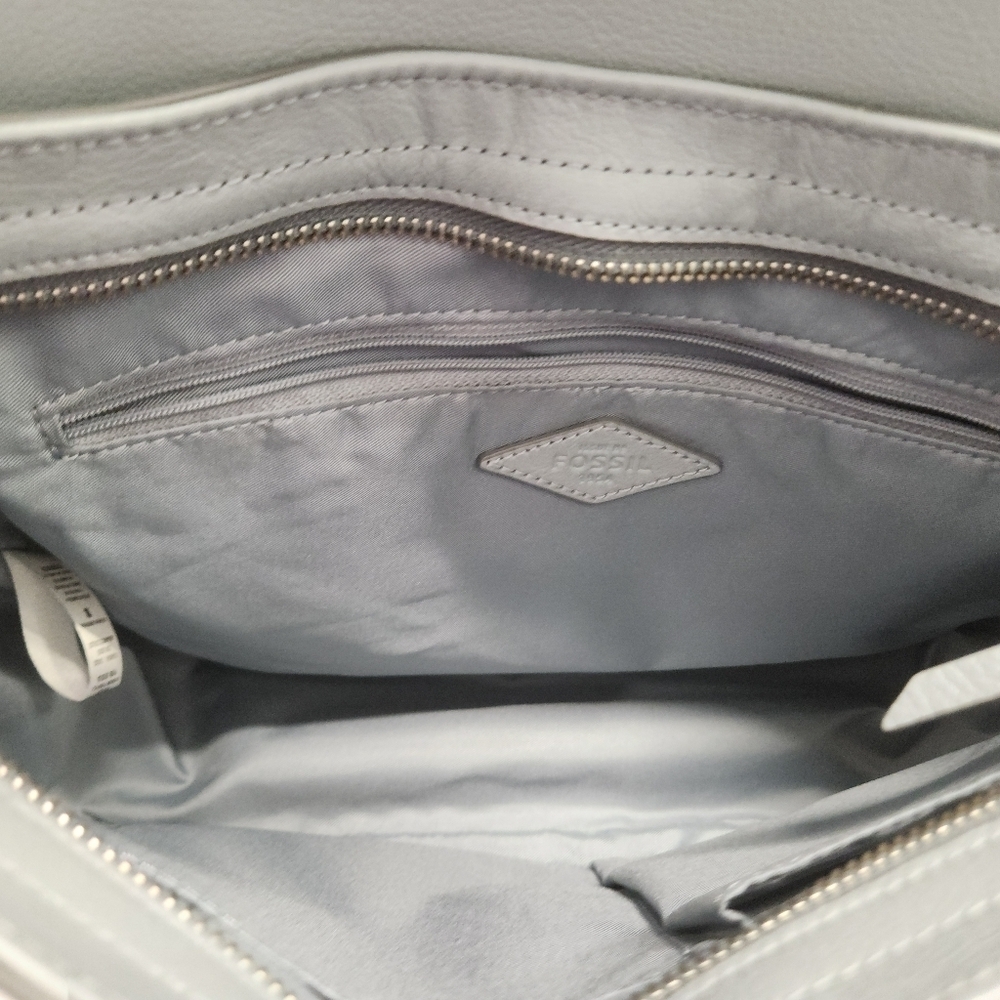 Fossil Leather Grey Harper Large Flap Crossbody Purse - Picture 15 of 16